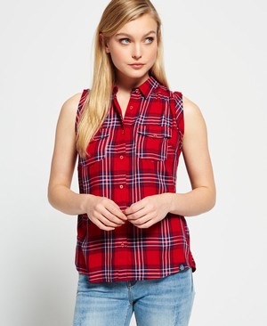 Superdry Sleeveless Boyfriend Női Ing Piros | JFQOZ0862